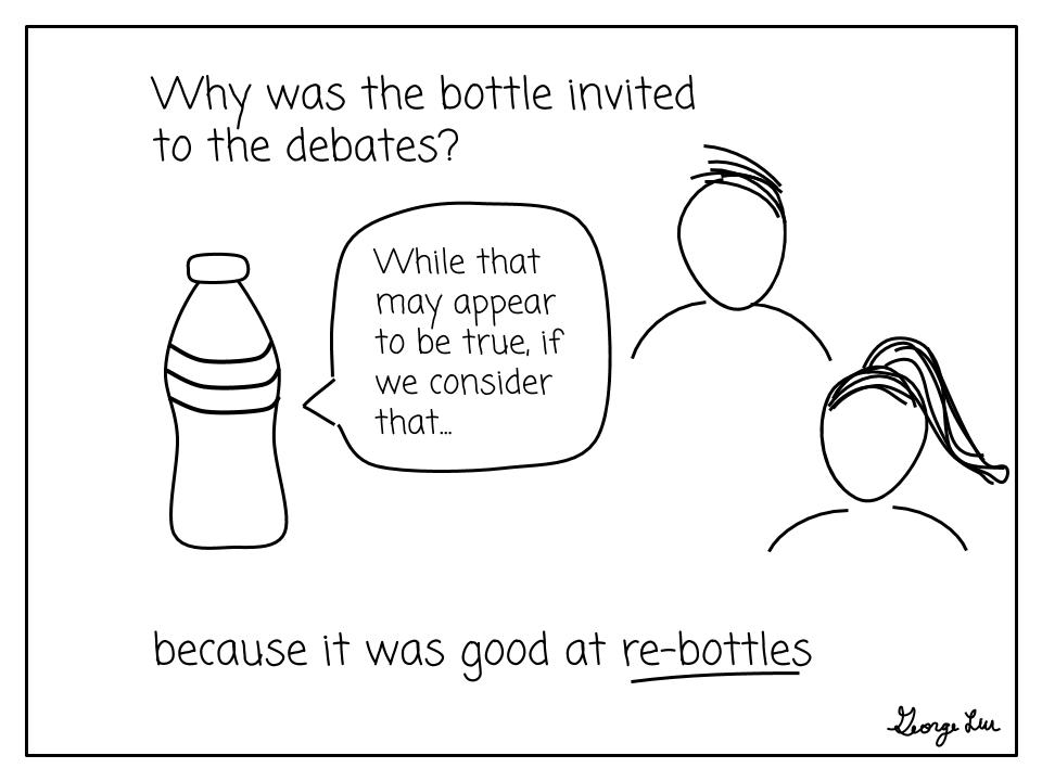 Cover photo for Punderline 65: A debate by a water bottle Cover photo for Punderline 65: A debate by a water bottle